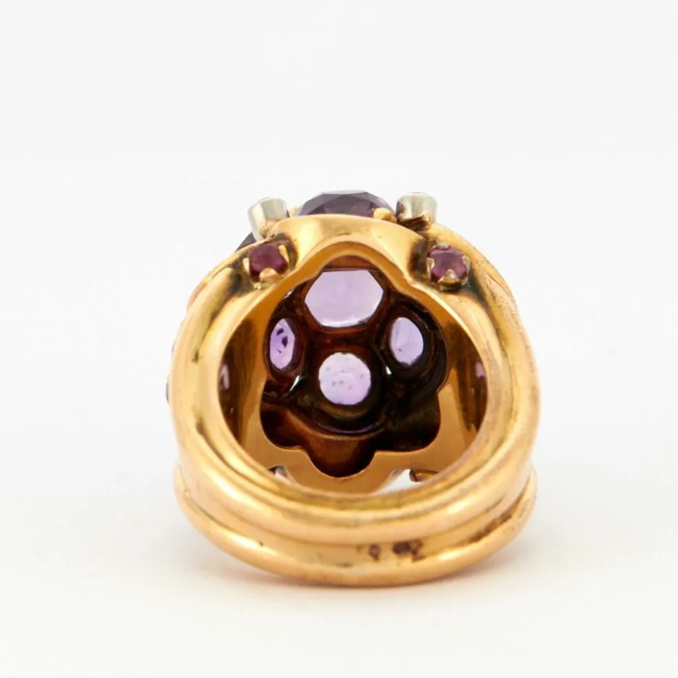 Bague Fleur Or Jaune Améthystes Diamants