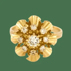 Bague fleur or jaune diamants