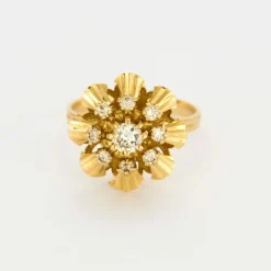 Bague fleur or jaune diamants