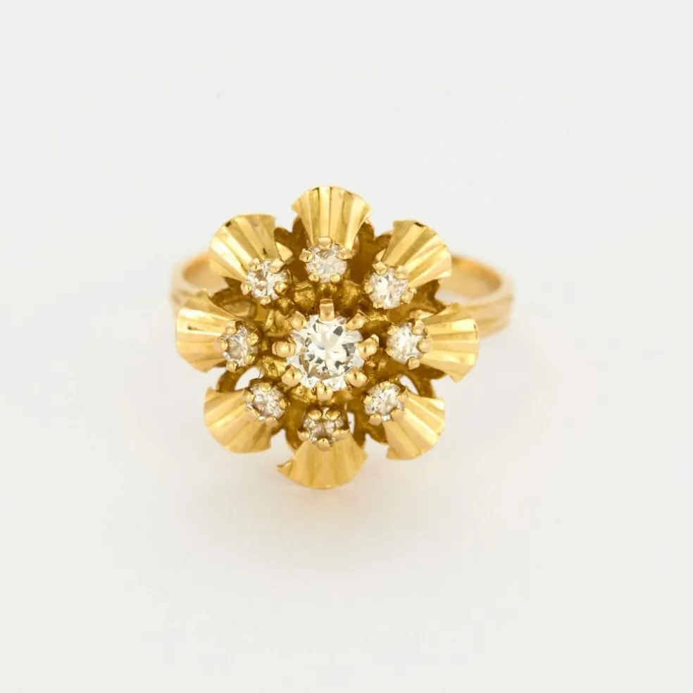Bague fleur or jaune diamants