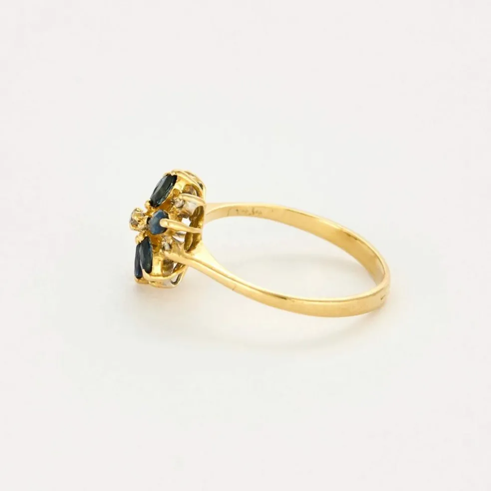 Bague "Fleur" or jaune, diamants et saphir