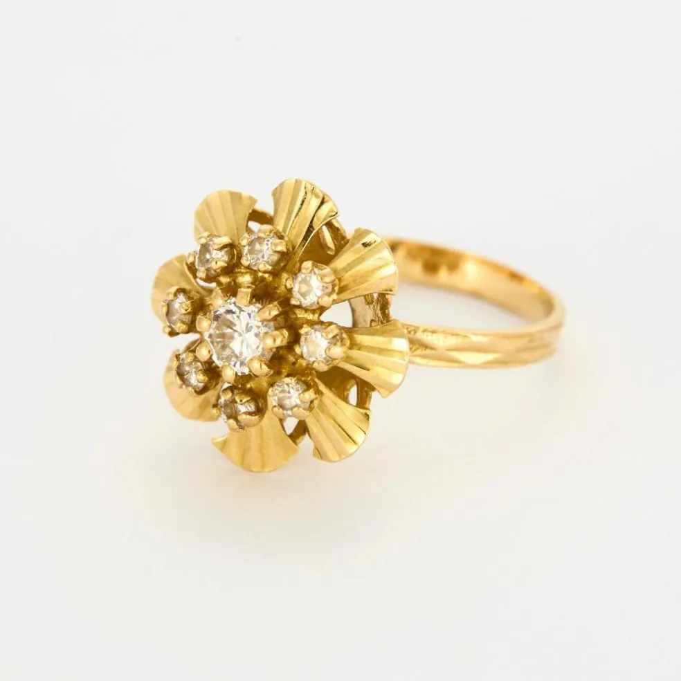 Bague fleur or jaune diamants