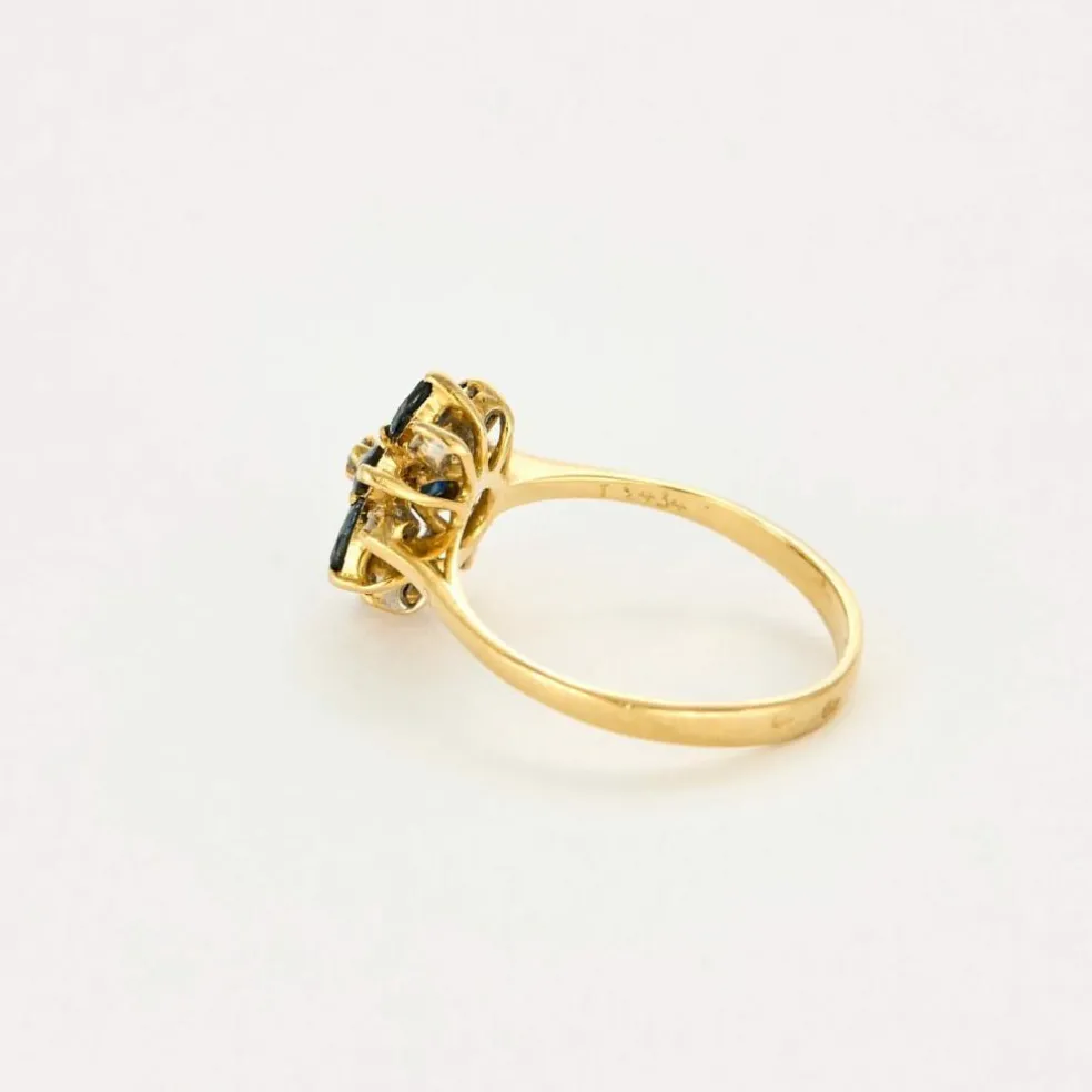 Bague "Fleur" or jaune, diamants et saphir