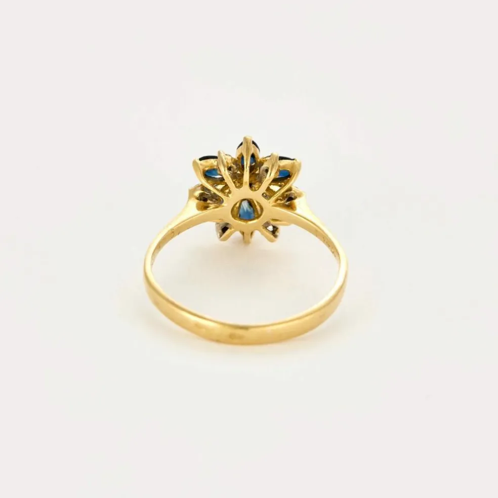 Bague "Fleur" or jaune, diamants et saphir