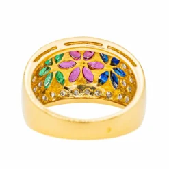 Bague Fleur Or jaune, Or blanc Rubis, Saphir, Emeraude