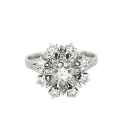 Bague fleur platine, or gris et diamants