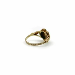 Bague fleur époque victorienne grenat émeraudes perles