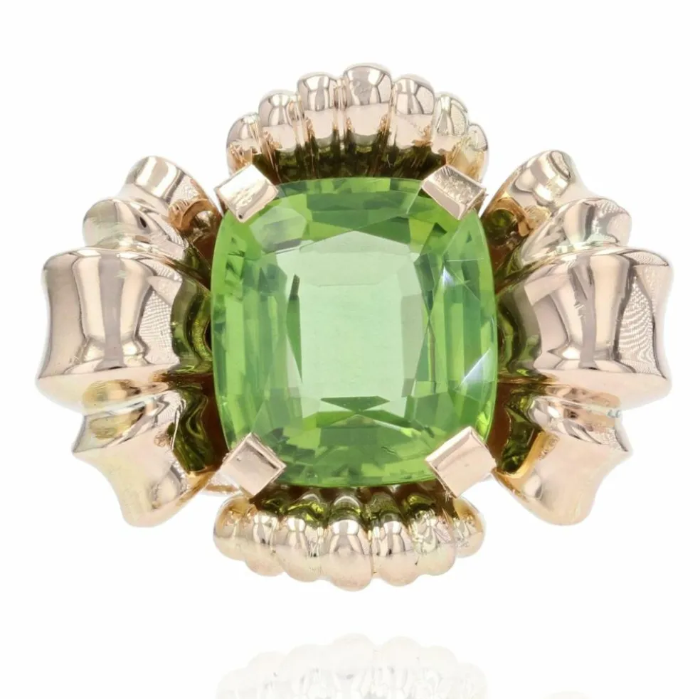Bague fleur péridot or rose
