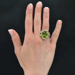 Bague fleur péridot or rose