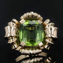 Bague fleur péridot or rose