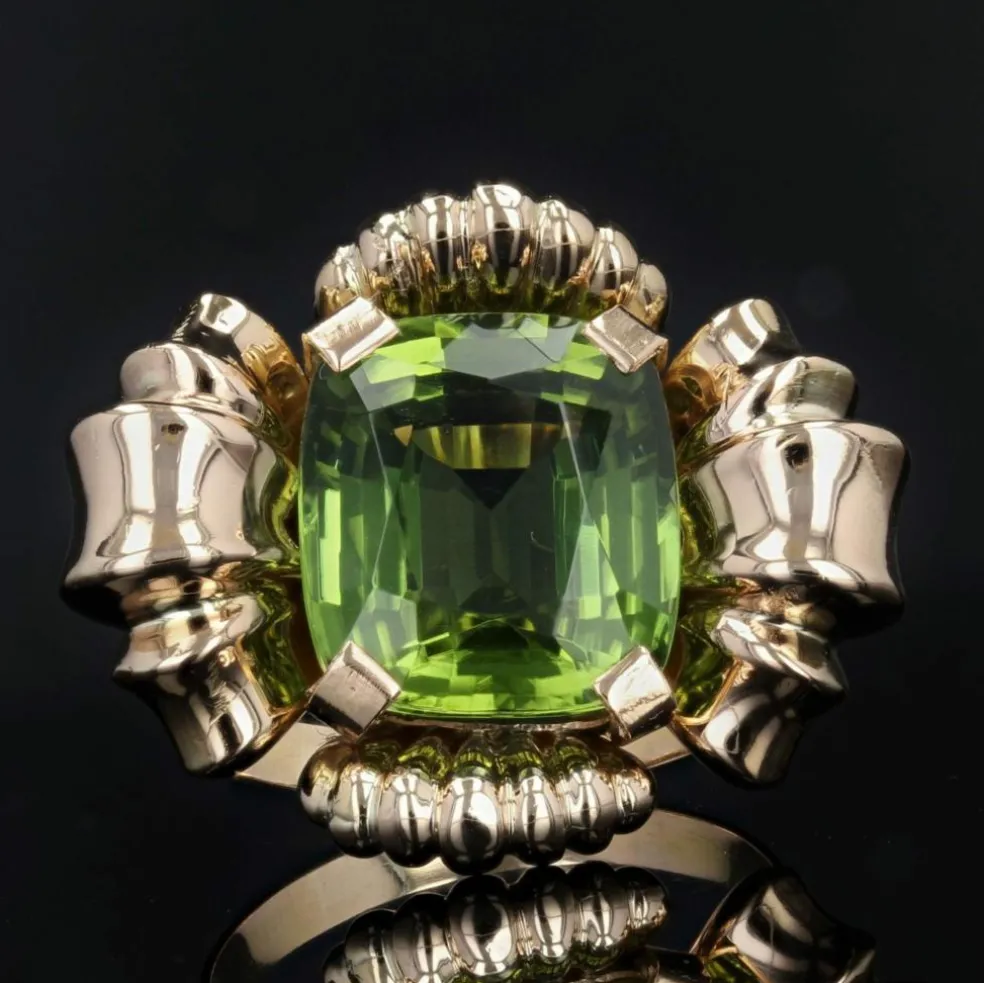 Bague fleur péridot or rose