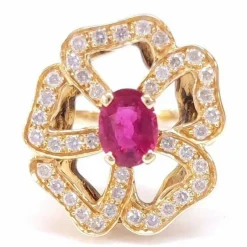 Bague fleur rubellite et diamants