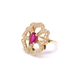 Bague fleur rubellite et diamants