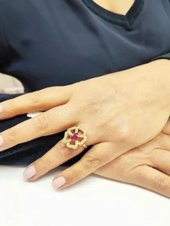 Bague fleur rubellite et diamants