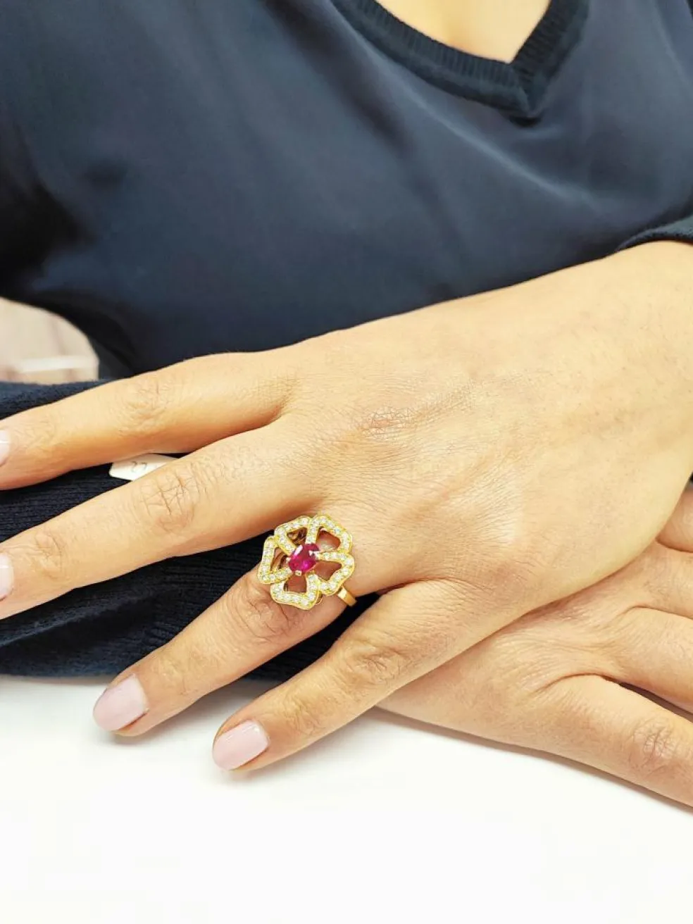 Bague fleur rubellite et diamants