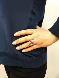 Bague fleur rubellite et diamants