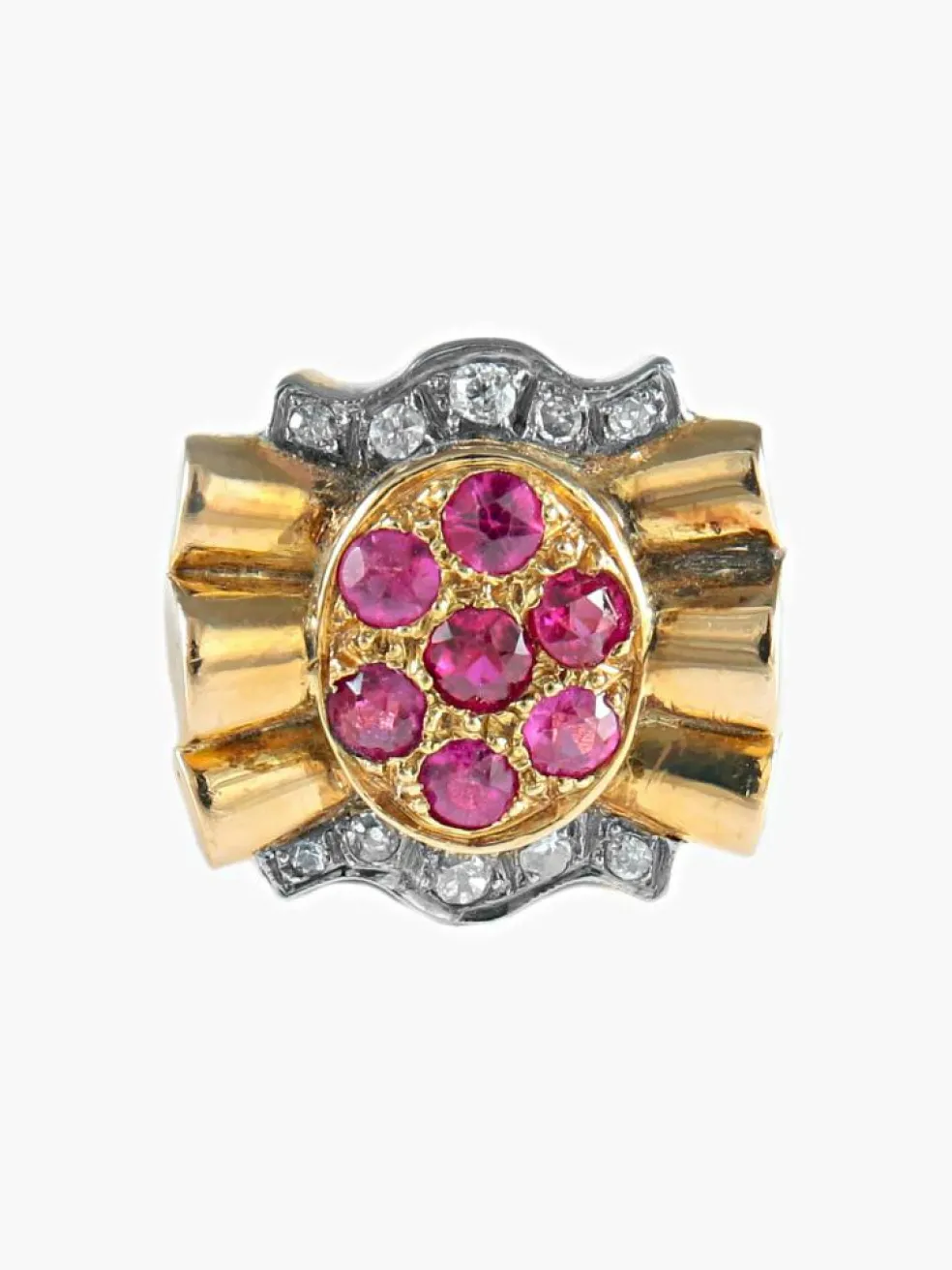 Bague fleur rubis diamants or jaune
