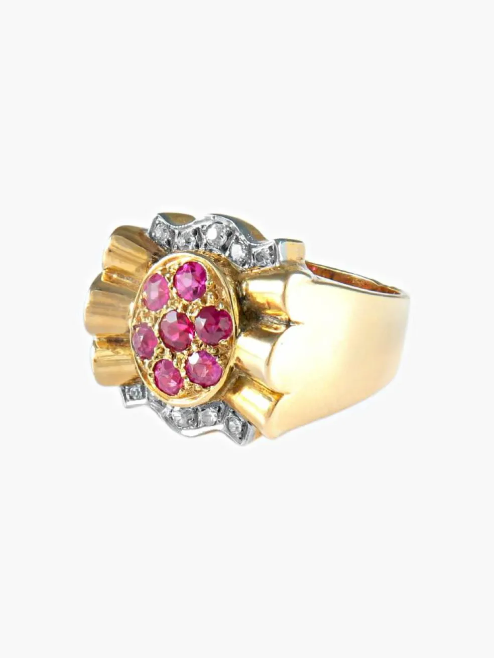 Bague fleur rubis diamants or jaune