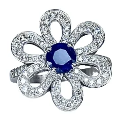 Bague fleur saphir diamants
