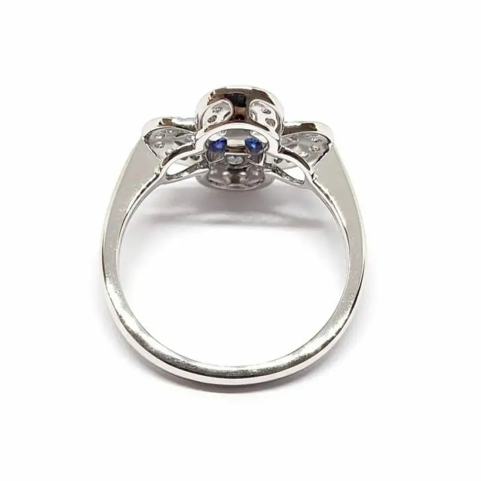Bague fleur Saphirs, Aigue-Marine, Diamants