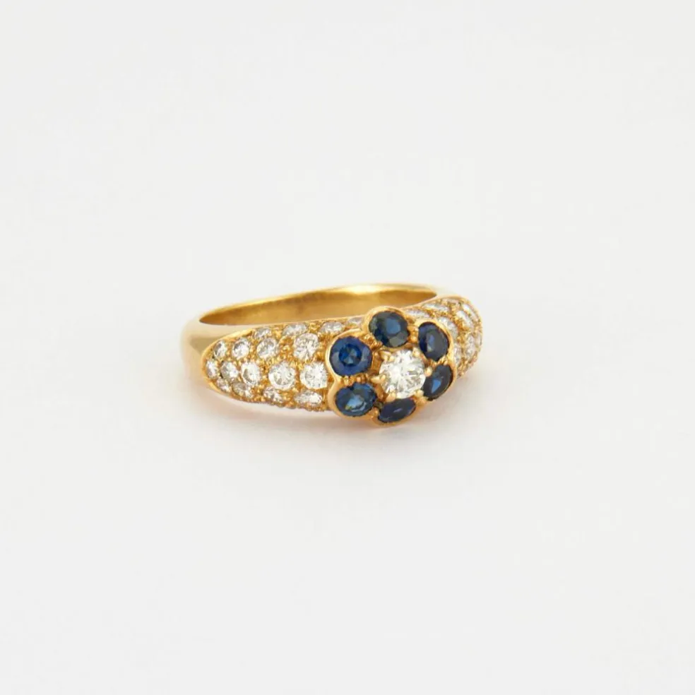 Bague Fleur Saphirs Diamants