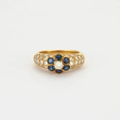 Bague Fleur Saphirs Diamants