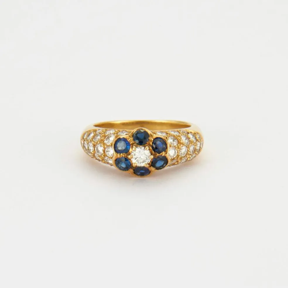 Bague Fleur Saphirs Diamants