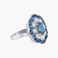 Bague Fleur Saphirs Diamants