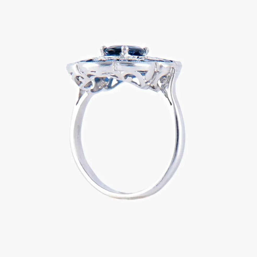 Bague Fleur Saphirs Diamants