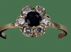 Bague fleur vintage en saphir bleu et diamant