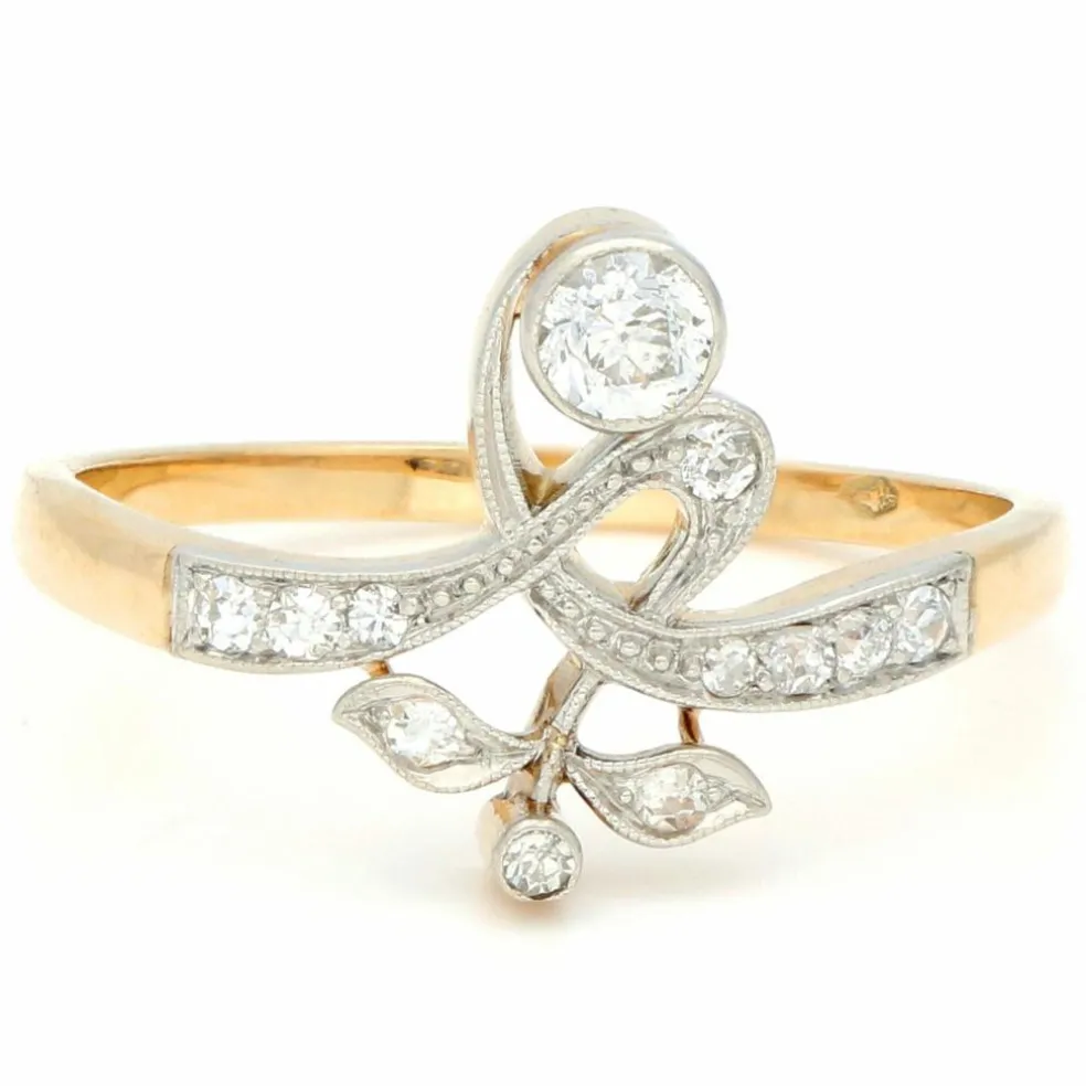 Bague florale en or jaune 14 carats avec diamants 16914-9016