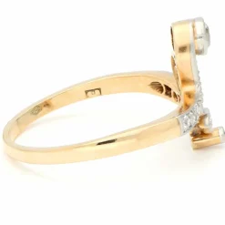 Bague florale en or jaune 14 carats avec diamants 16914-9016