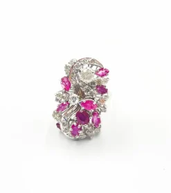 Bague Florale Vintage Diamants et Rubis