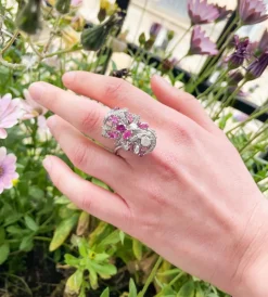 Bague Florale Vintage Diamants et Rubis