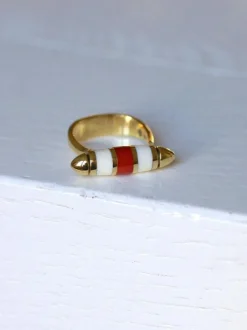 Bague fuseau moderniste or et corail