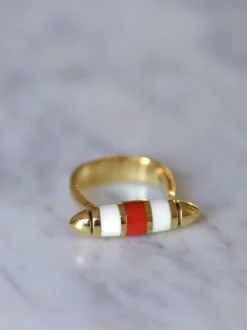 Bague fuseau moderniste or et corail