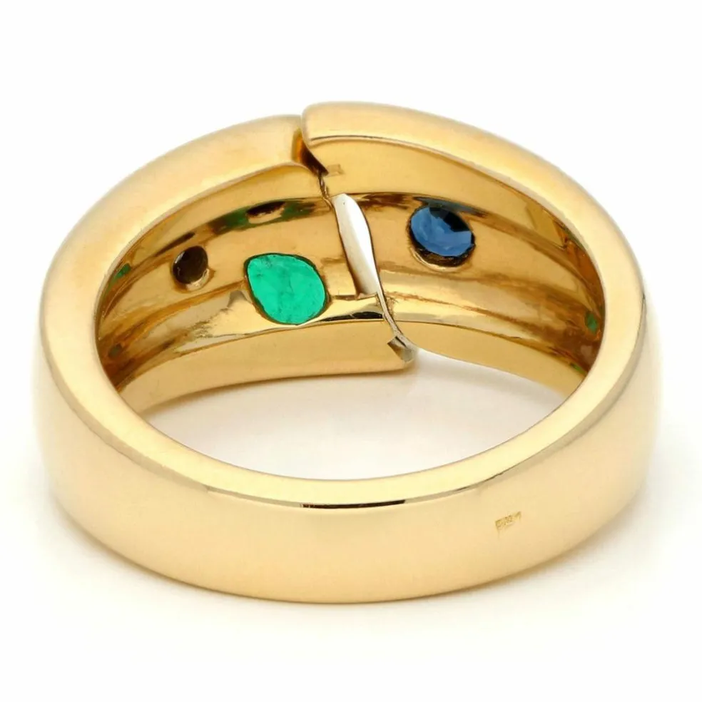 Bague gitane en or jaune 18 carats avec diamants, émeraude et saphir 16771-9001