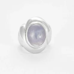 Bague godron or blanc saphir étoilé