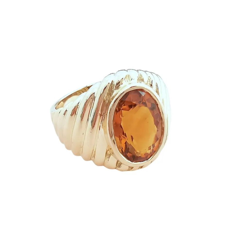 Bague godronnée or jaune Citrine Madère