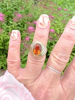 Bague godronnée or jaune Citrine Madère