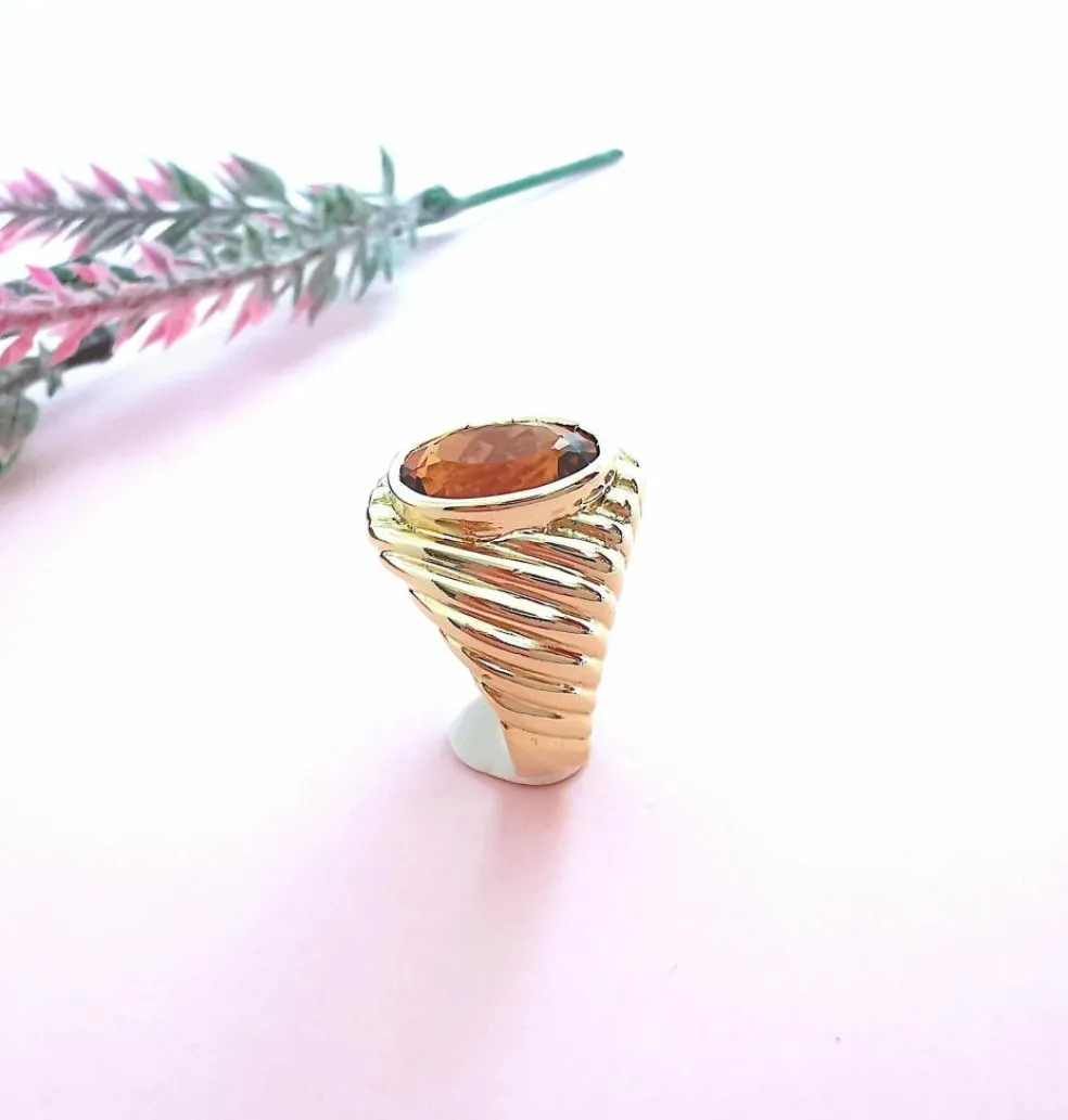 Bague godronnée or jaune Citrine Madère