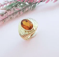 Bague godronnée or jaune Citrine Madère