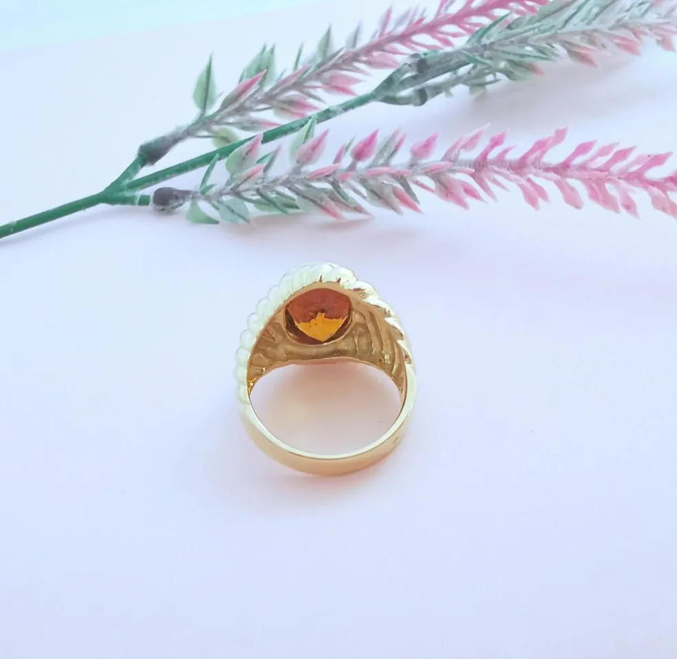 Bague godronnée or jaune Citrine Madère