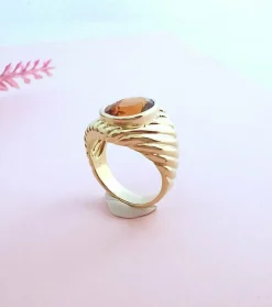 Bague godronnée or jaune Citrine Madère