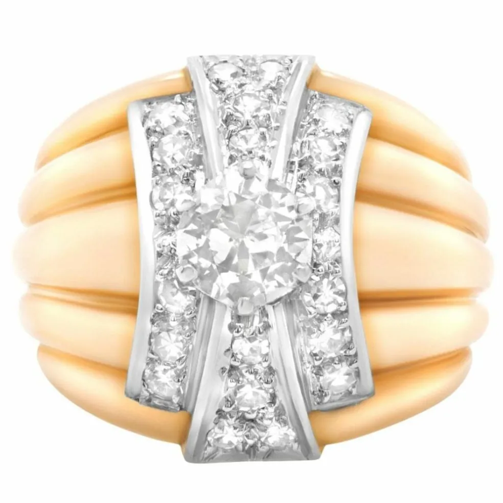 Bague Godronnée or jaune diamants