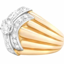 Bague Godronnée or jaune diamants