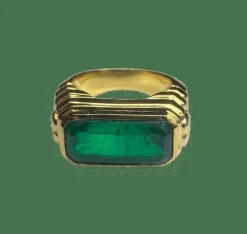 Bague godronnée or jaune, émeraude, diamants