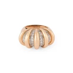 Bague godronnée or rose, platine, diamants