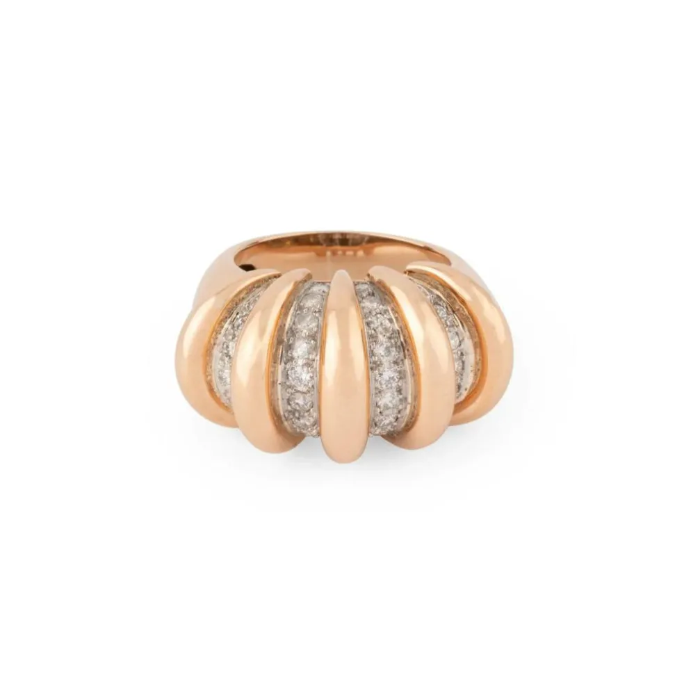 Bague godronnée or rose, platine, diamants