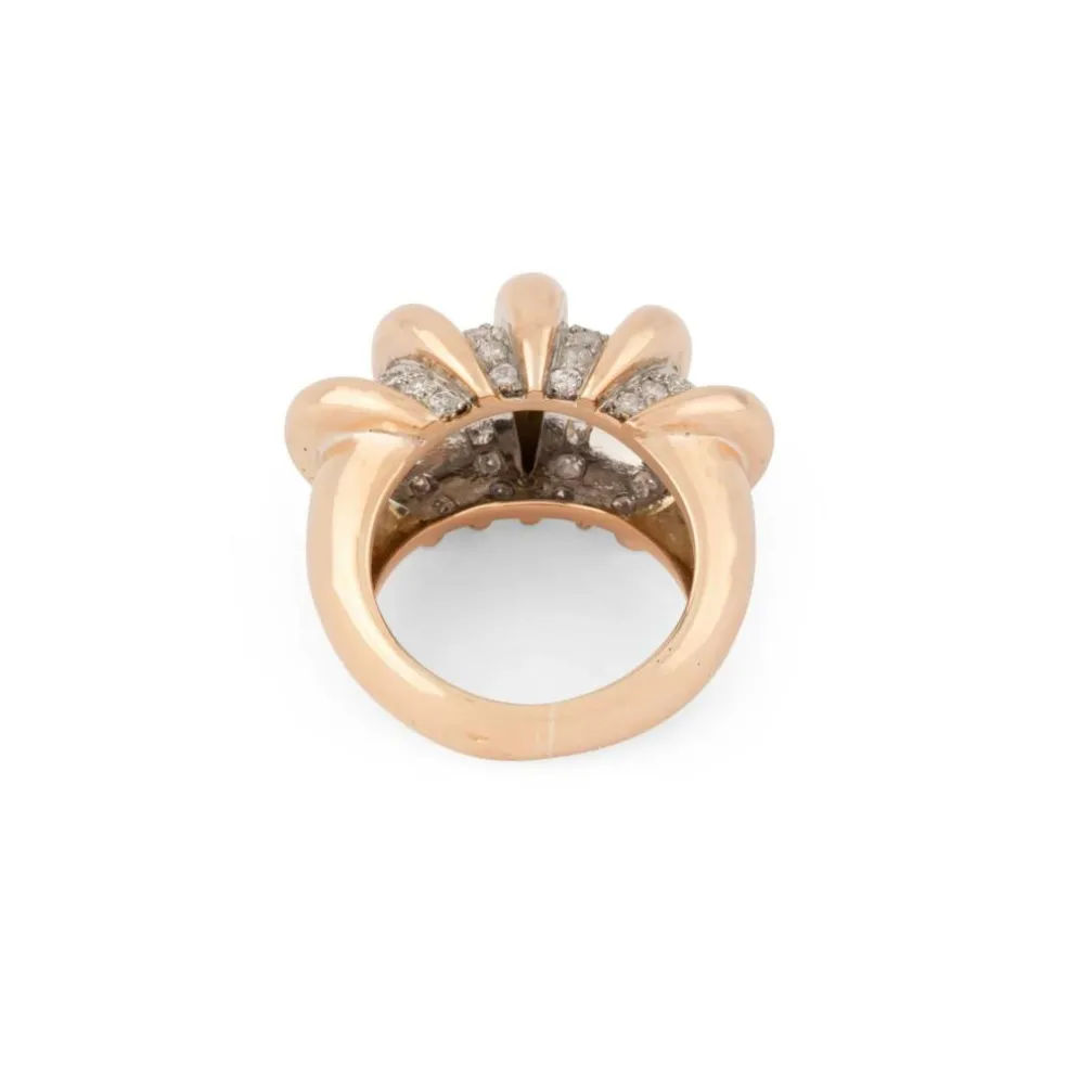 Bague godronnée or rose, platine, diamants